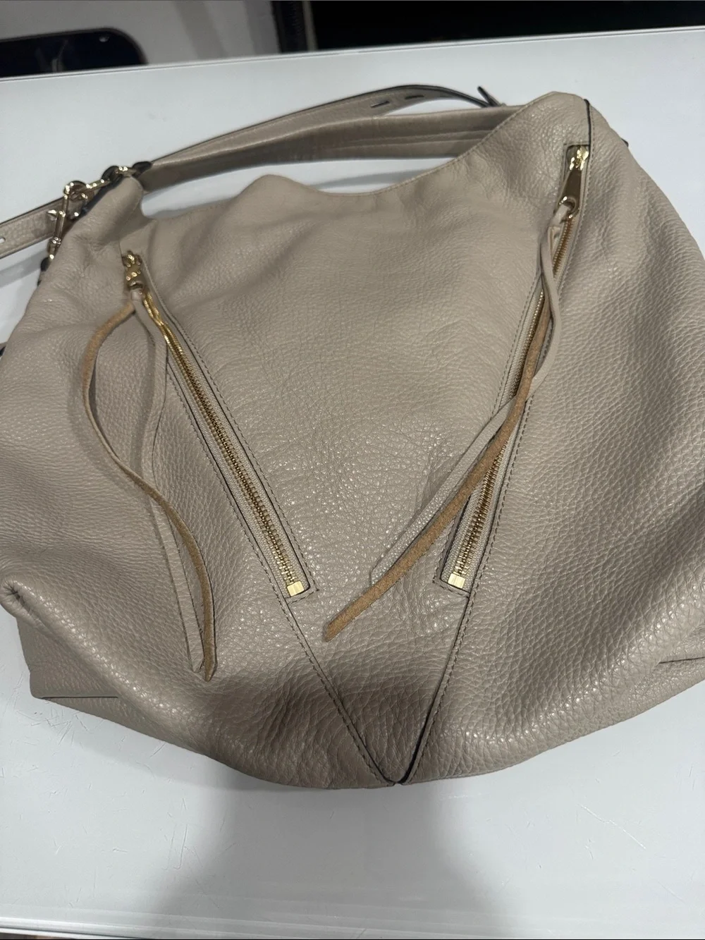 Rebecca Minkoff Beige Leather Hobo with Gold Zippers